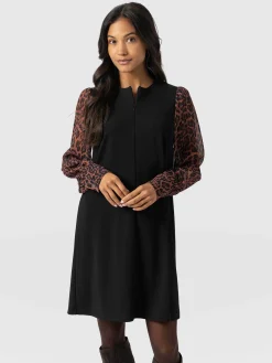 Fashion Saint and Sofia Esme Zip Up Dress - Brown Leopard