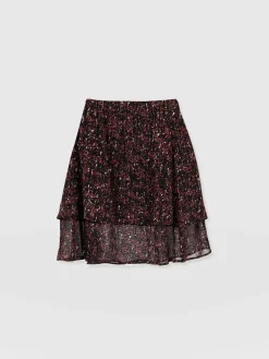 Discount Saint and Sofia Etta Mini Layered Skirt - Red Ditsy Leopard