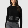 Discount Saint and Sofia Eyelet Rib Knit Sweater - Black