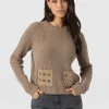 Clearance Saint and Sofia Eyelet Rib Knit Sweater - Mocha