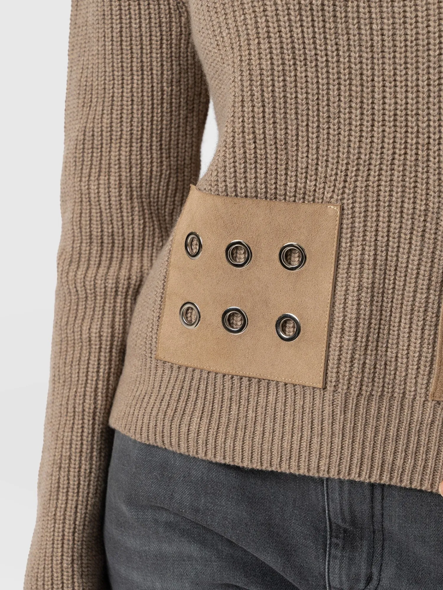 Clearance Saint and Sofia Eyelet Rib Knit Sweater - Mocha