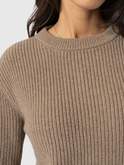 Clearance Saint and Sofia Eyelet Rib Knit Sweater - Mocha