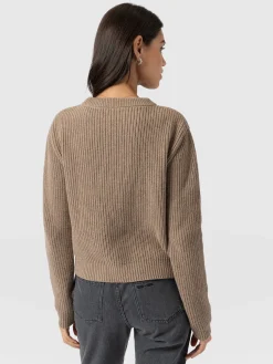 Clearance Saint and Sofia Eyelet Rib Knit Sweater - Mocha
