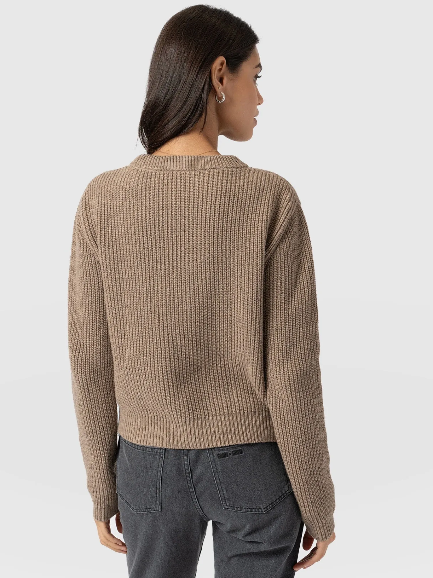 Clearance Saint and Sofia Eyelet Rib Knit Sweater - Mocha
