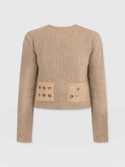 Clearance Saint and Sofia Eyelet Rib Knit Sweater - Mocha