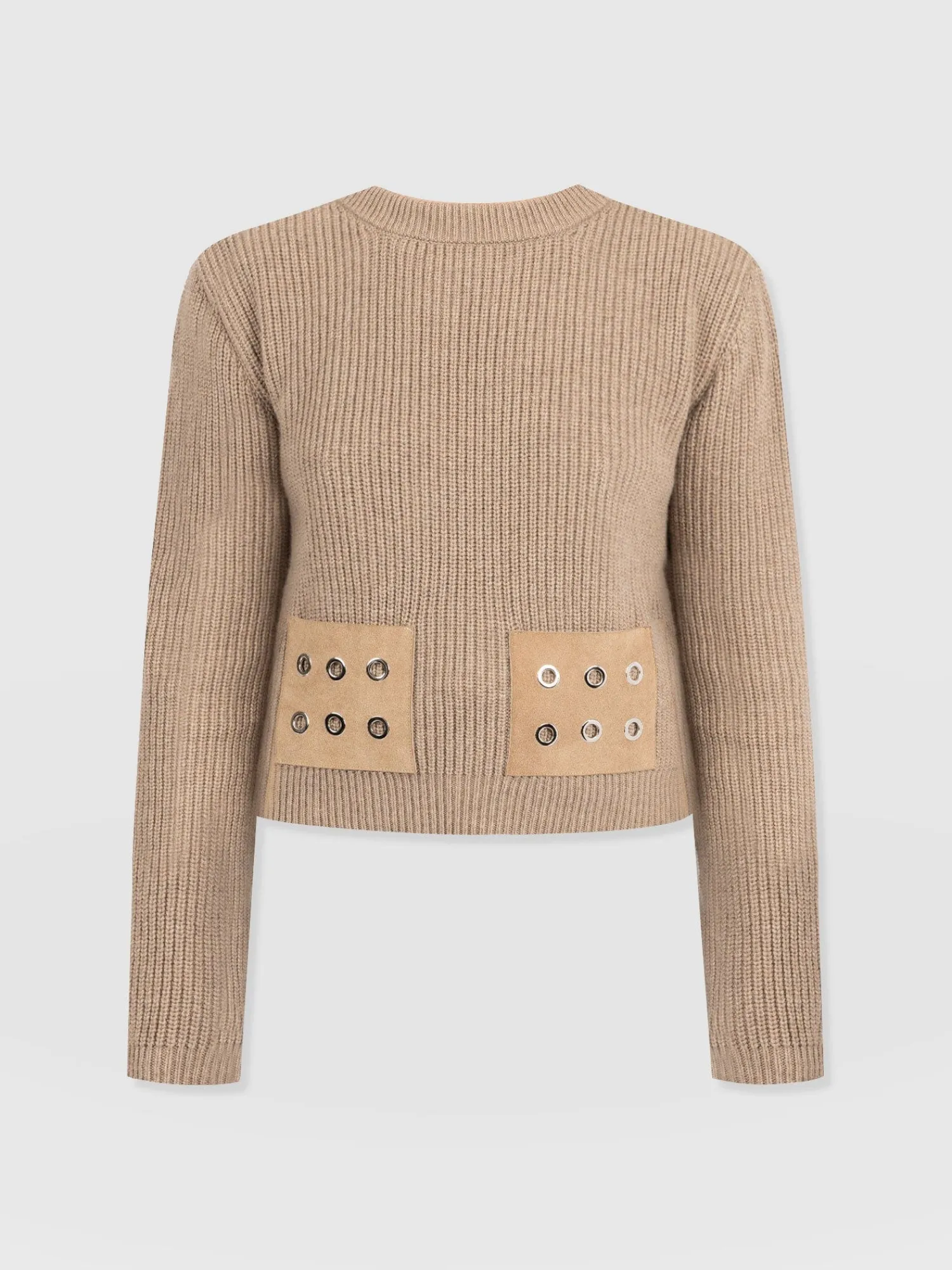 Clearance Saint and Sofia Eyelet Rib Knit Sweater - Mocha