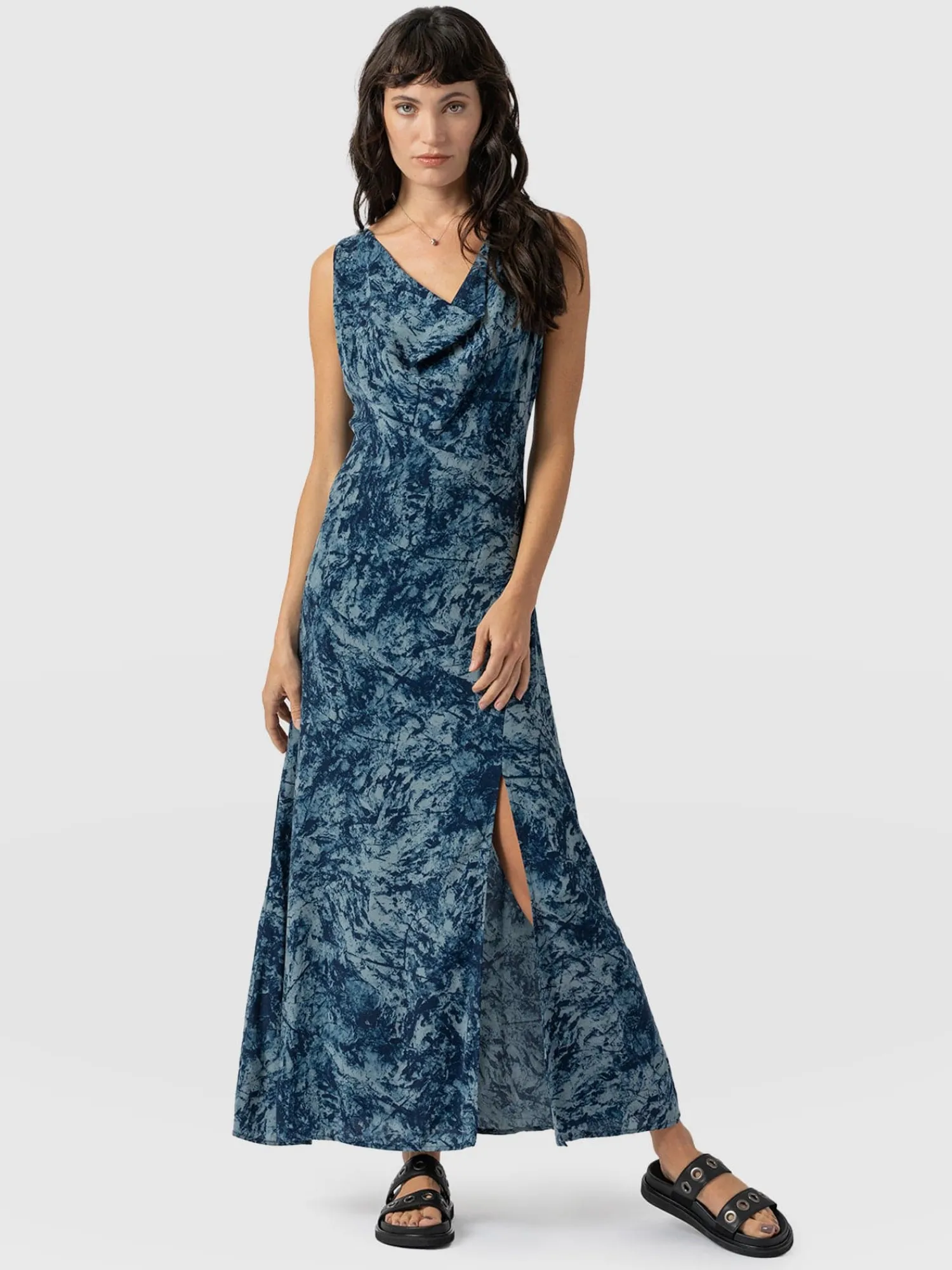 New Saint and Sofia Faye Cowl Neck Dress - Blue Marble