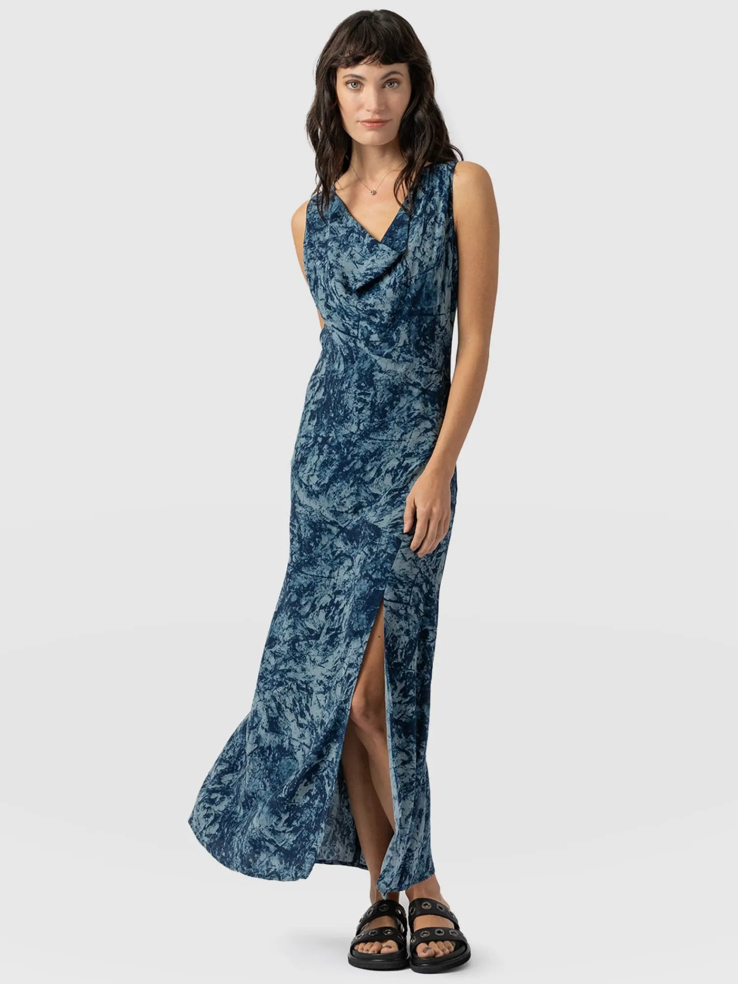 New Saint and Sofia Faye Cowl Neck Dress - Blue Marble