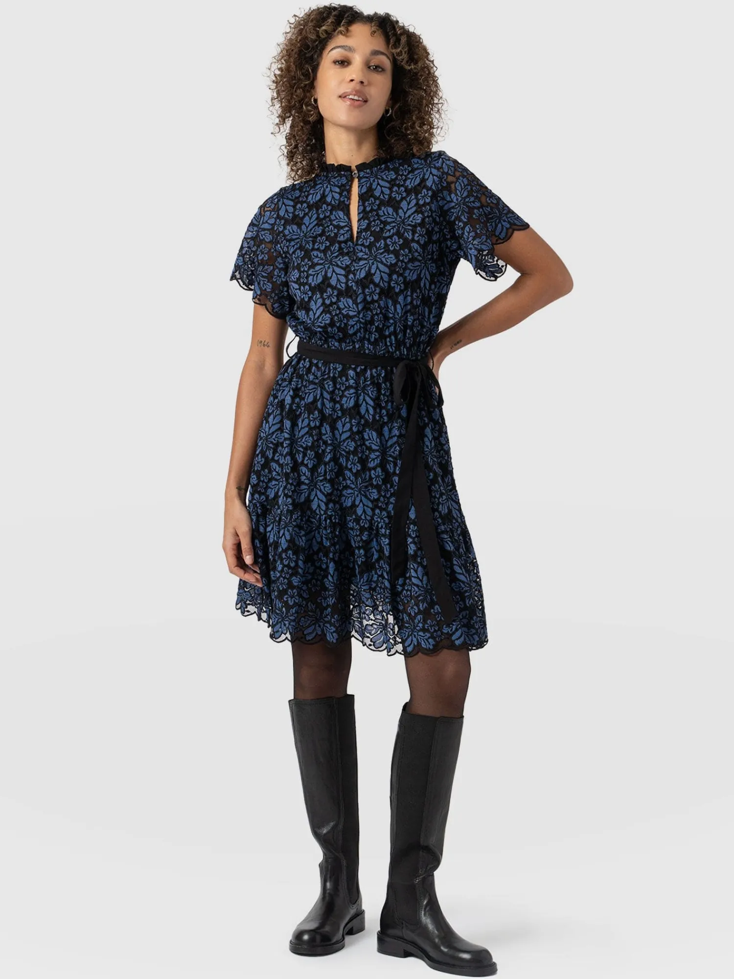Clearance Saint and Sofia Fearne Lace Mini Dress - Blue/Black