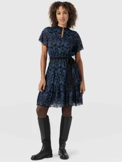 Clearance Saint and Sofia Fearne Lace Mini Dress - Blue/Black