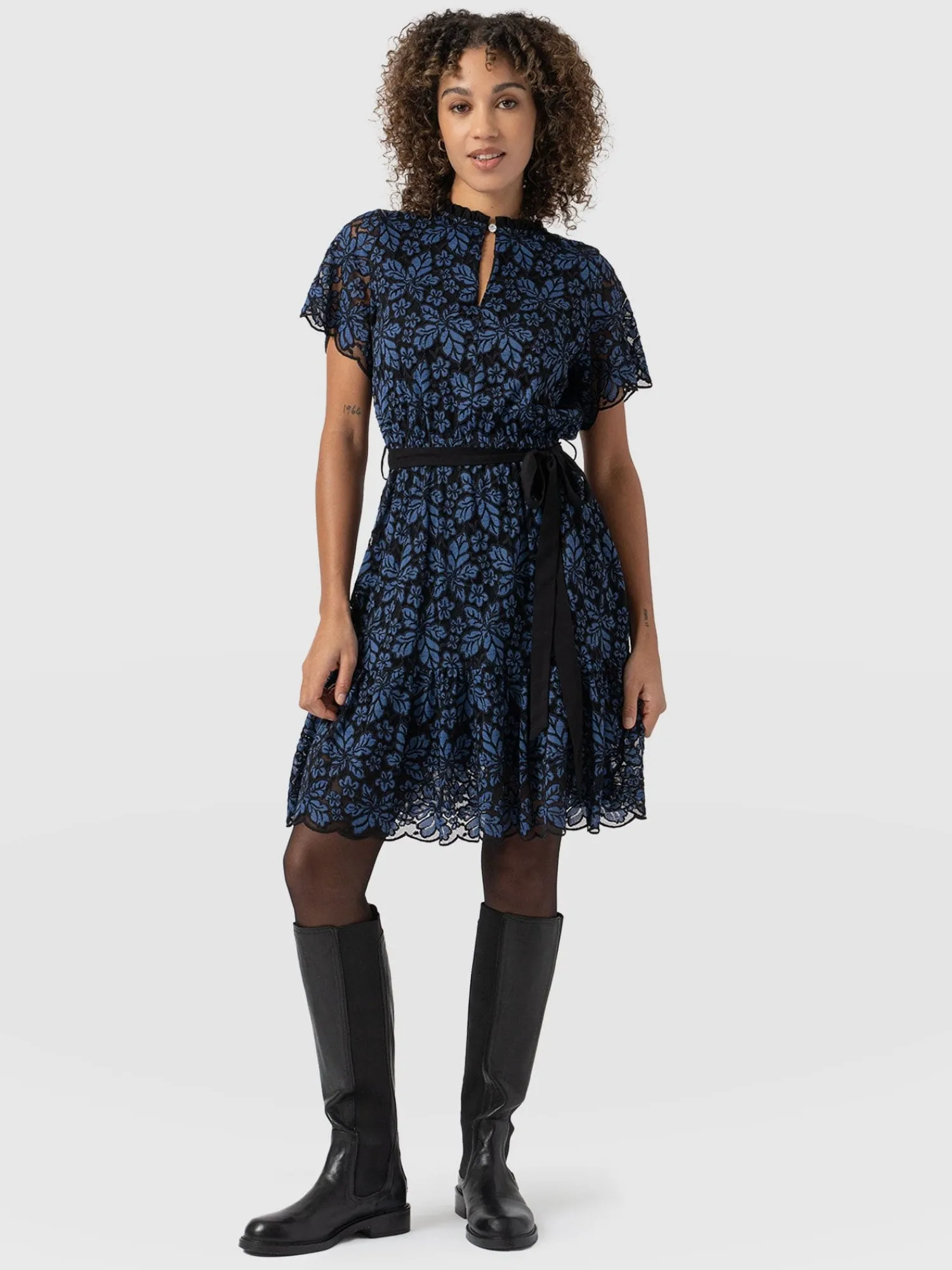 Clearance Saint and Sofia Fearne Lace Mini Dress - Blue/Black
