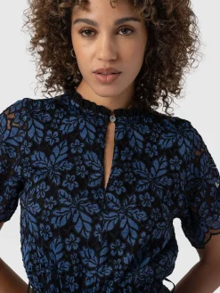 Clearance Saint and Sofia Fearne Lace Mini Dress - Blue/Black