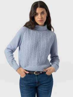 New Saint and Sofia Glen Cable Knit Sweater - Pale Blue