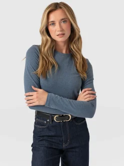 Outlet Saint and Sofia Glen Crew Neck Tee Long Sleeve - Blue