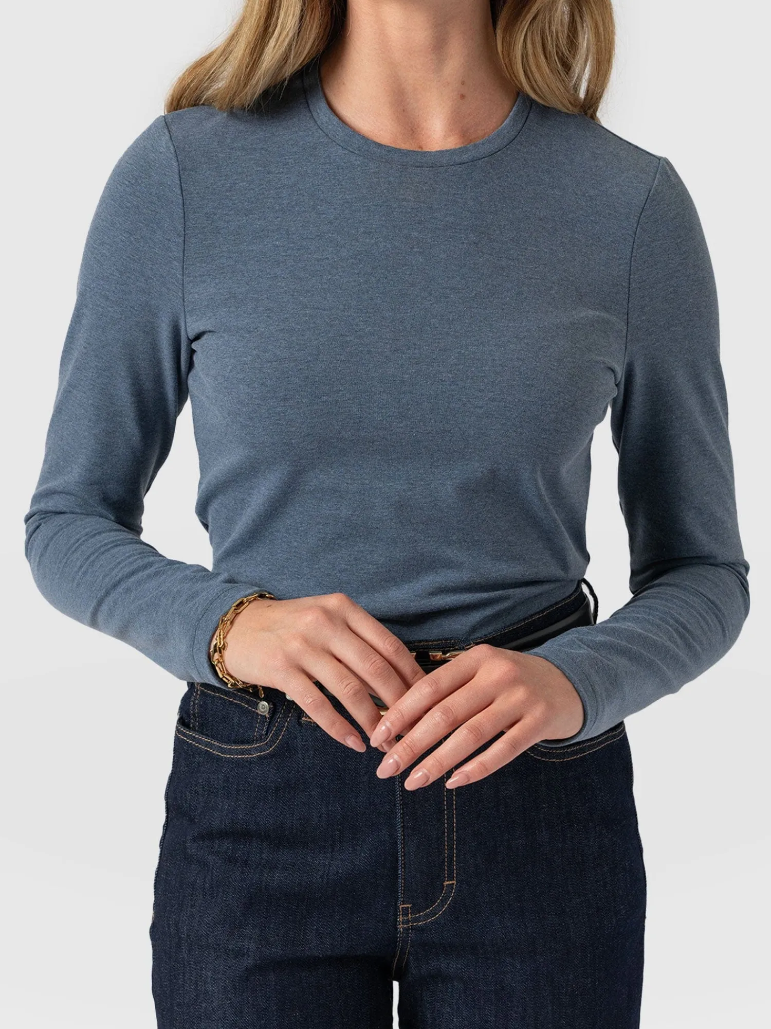 Outlet Saint and Sofia Glen Crew Neck Tee Long Sleeve - Blue