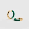 Clearance Saint and Sofia Gold Enamel Hoop Earrings - Gold/Green