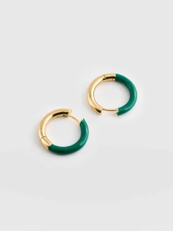 Clearance Saint and Sofia Gold Enamel Hoop Earrings - Gold/Green