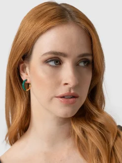 Clearance Saint and Sofia Gold Enamel Hoop Earrings - Gold/Green