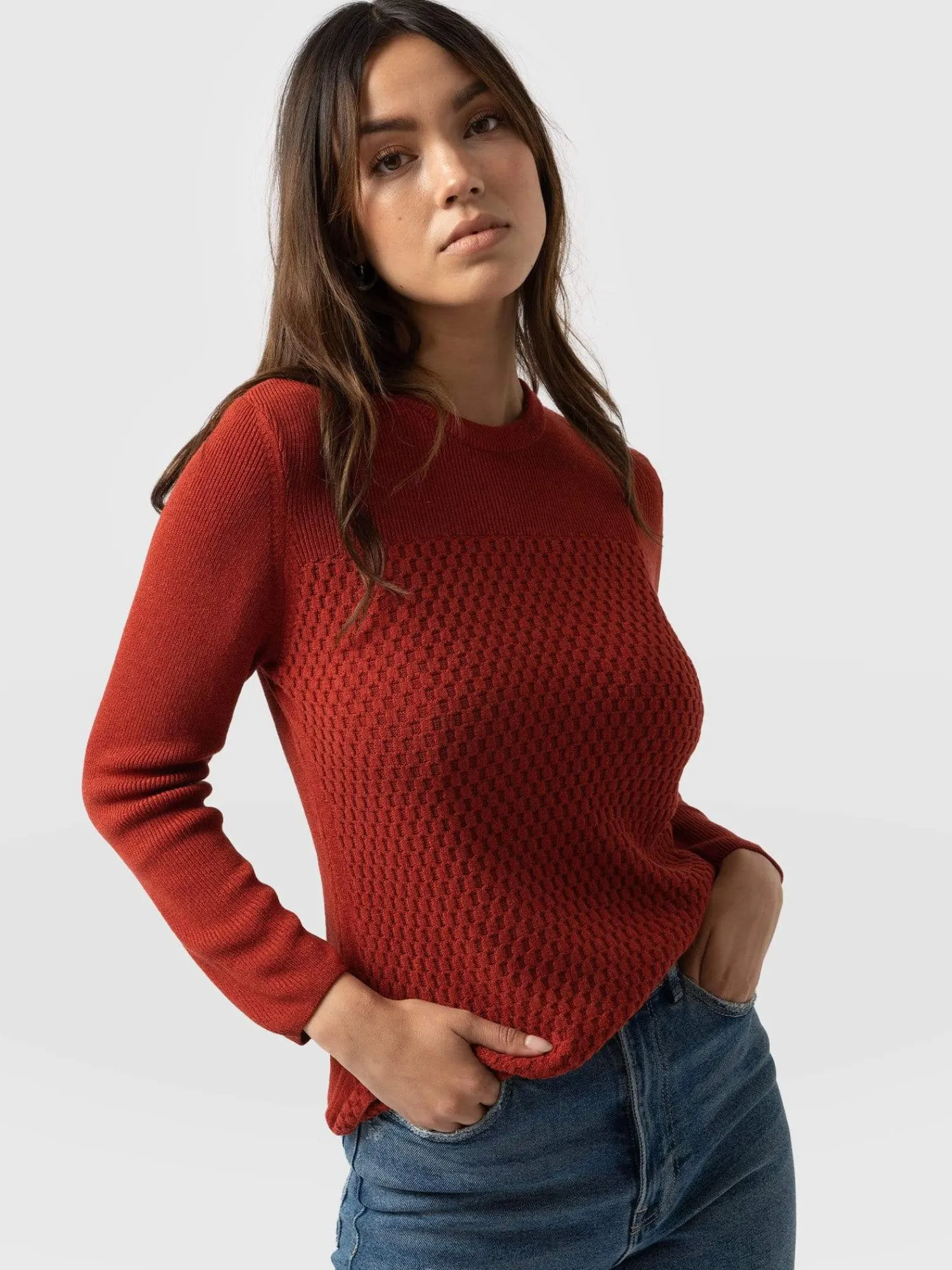 Online Saint and Sofia Honeycomb Rib Sweater - Amber