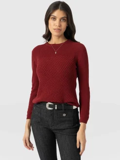 Sale Saint and Sofia Honeycomb Rib Sweater - Burgundy