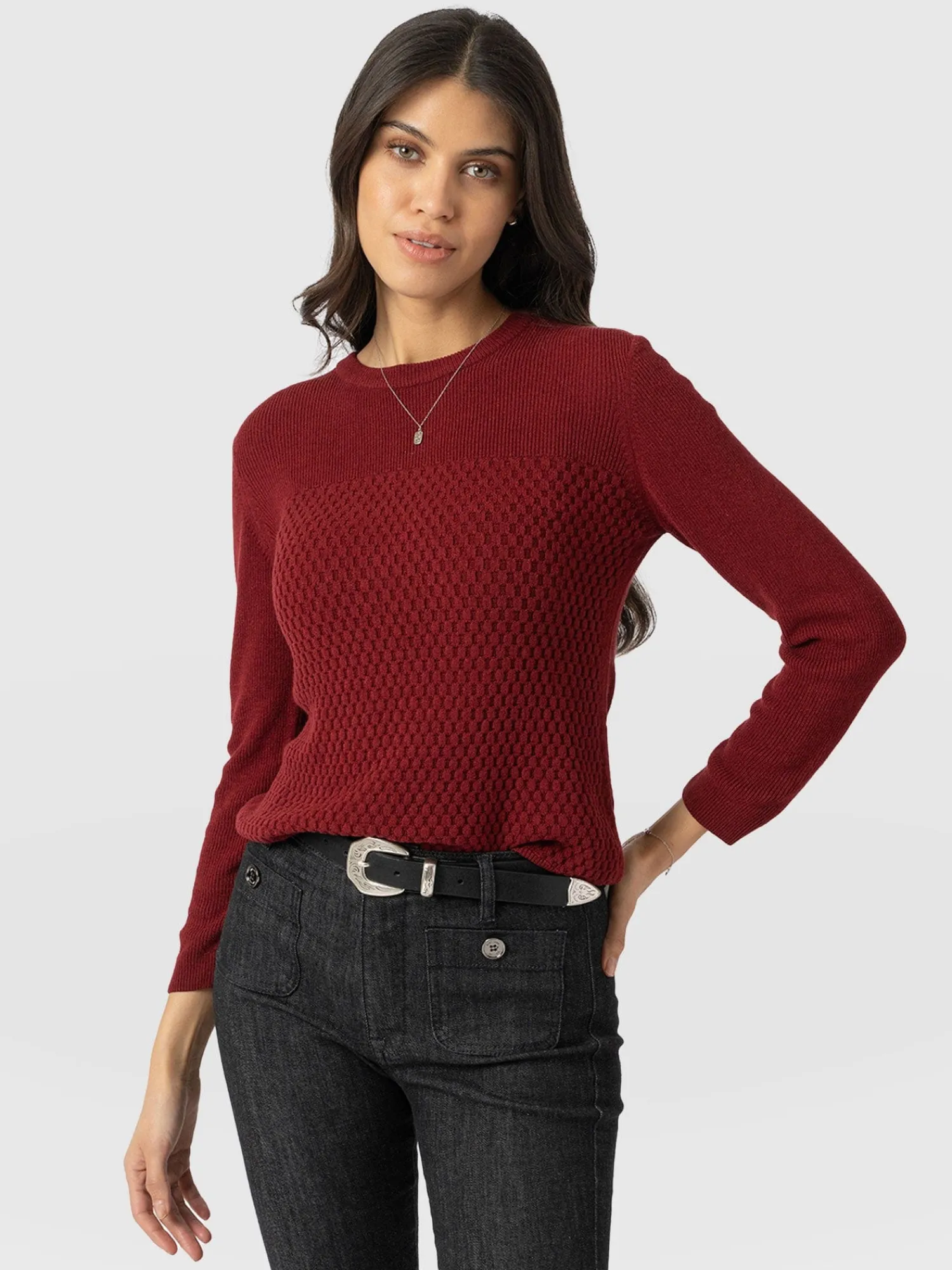 Sale Saint and Sofia Honeycomb Rib Sweater - Burgundy