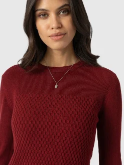 Sale Saint and Sofia Honeycomb Rib Sweater - Burgundy