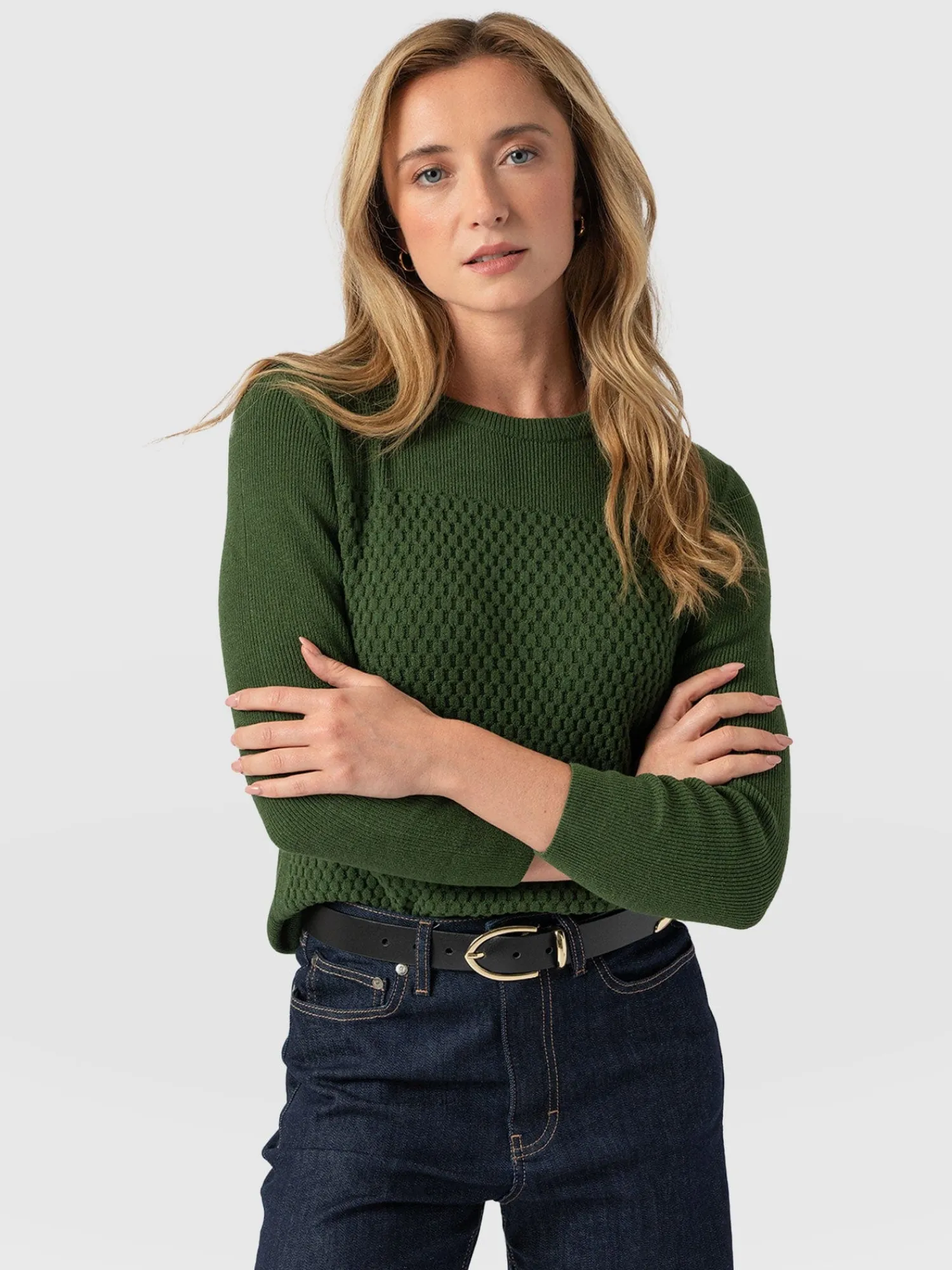 Clearance Saint and Sofia Honeycomb Rib Sweater - Green