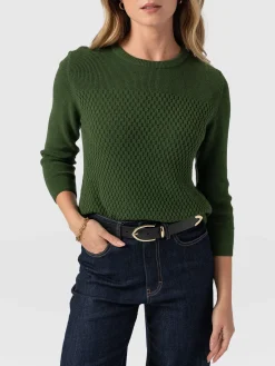 Clearance Saint and Sofia Honeycomb Rib Sweater - Green