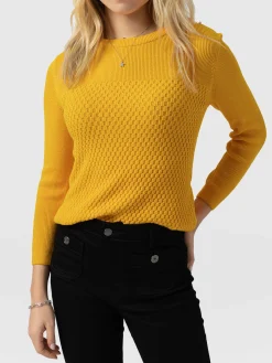 Sale Saint and Sofia Honeycomb Rib Sweater - Yellow