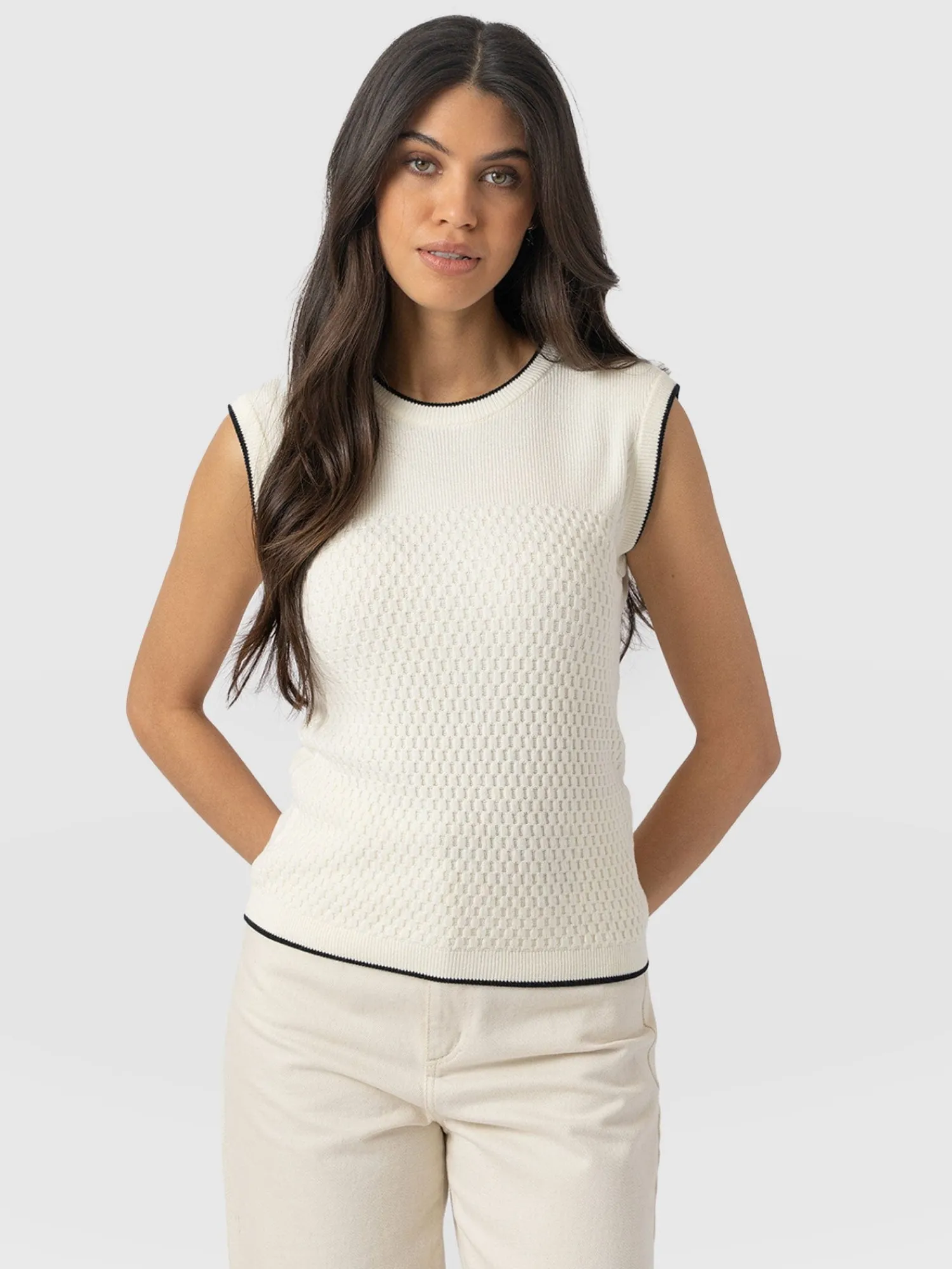 Sale Saint and Sofia Honeycomb Sleeveless Rib Knit - Cream