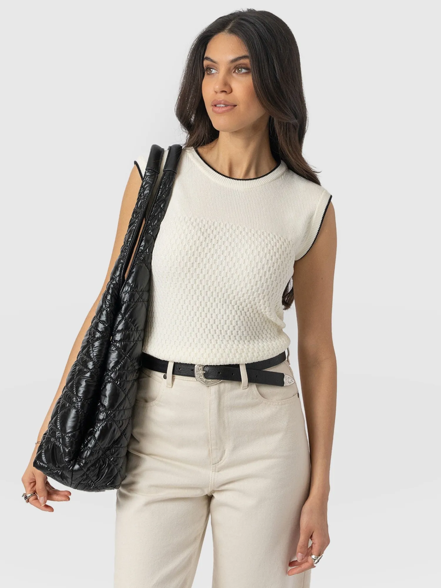 Sale Saint and Sofia Honeycomb Sleeveless Rib Knit - Cream