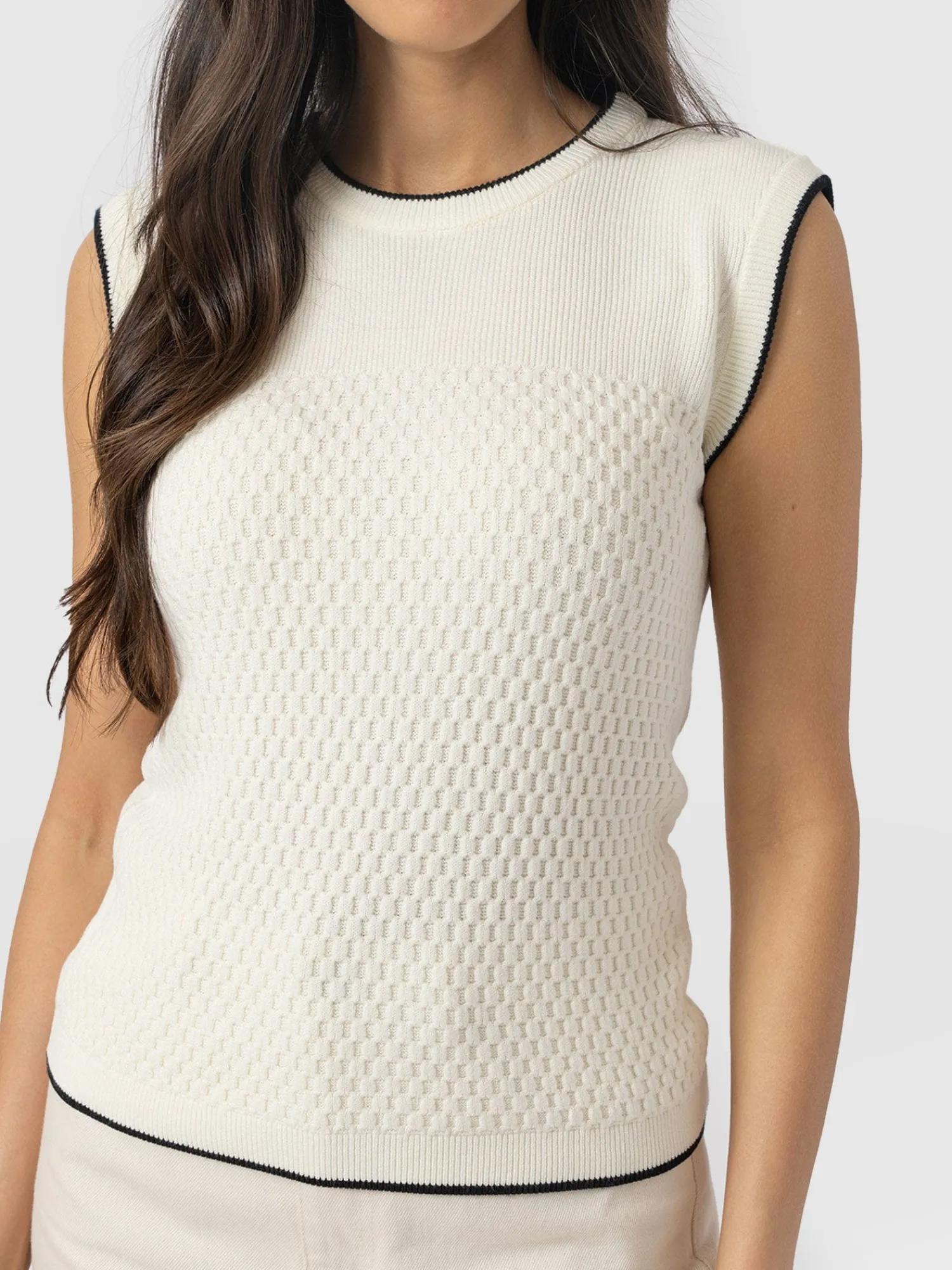 Sale Saint and Sofia Honeycomb Sleeveless Rib Knit - Cream