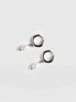 Fashion Saint and Sofia Jacqueline Pearl Huggie Earrings - Silver