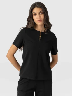 Sale Saint and Sofia Keller Zip Up Tee - Black