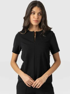 Sale Saint and Sofia Keller Zip Up Tee - Black
