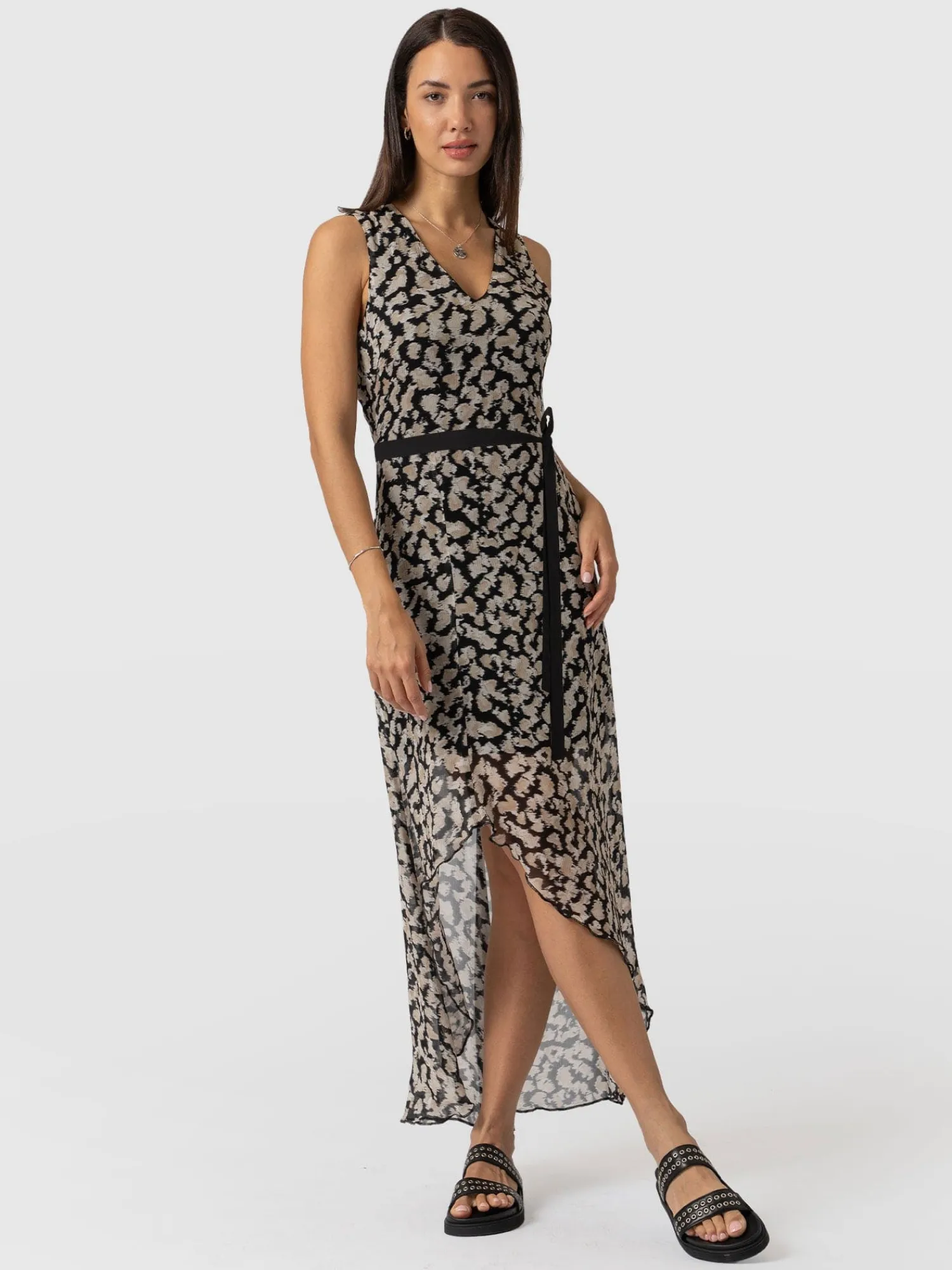 Discount Saint and Sofia Lexi High Low Dress - Black Confetti Petal