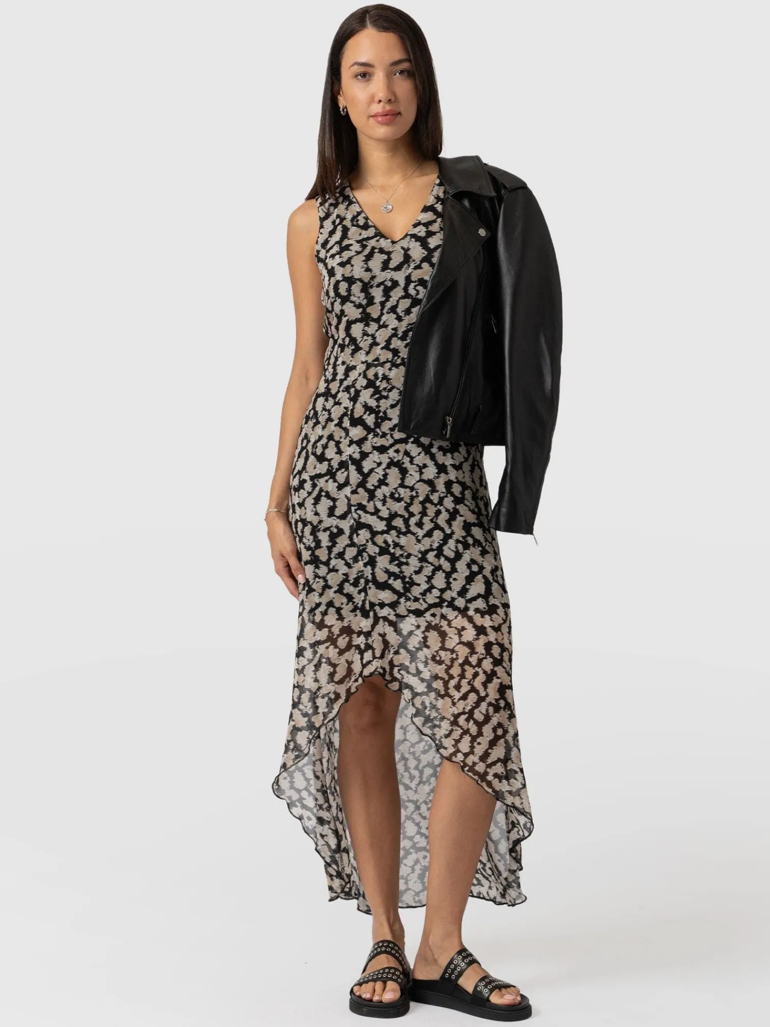 Discount Saint and Sofia Lexi High Low Dress - Black Confetti Petal