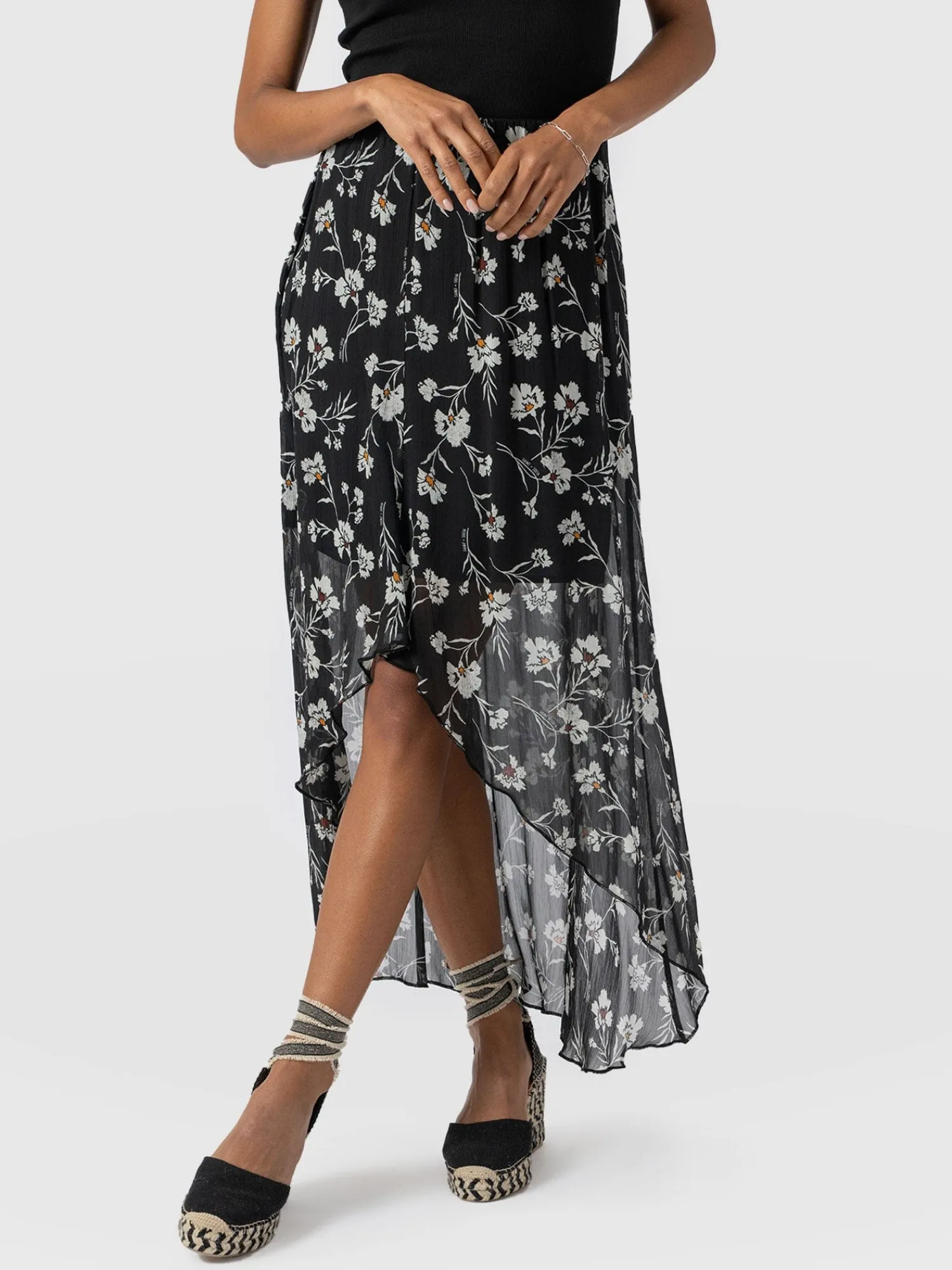 Best Saint and Sofia Lexi High Low Skirt - Black Spring Floral