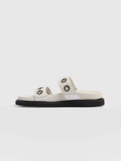 Hot Saint and Sofia Madison Eyelet Slides - Cream