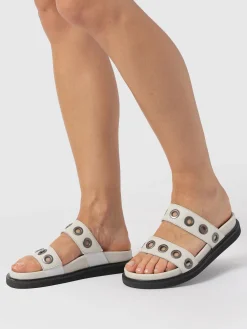 Hot Saint and Sofia Madison Eyelet Slides - Cream