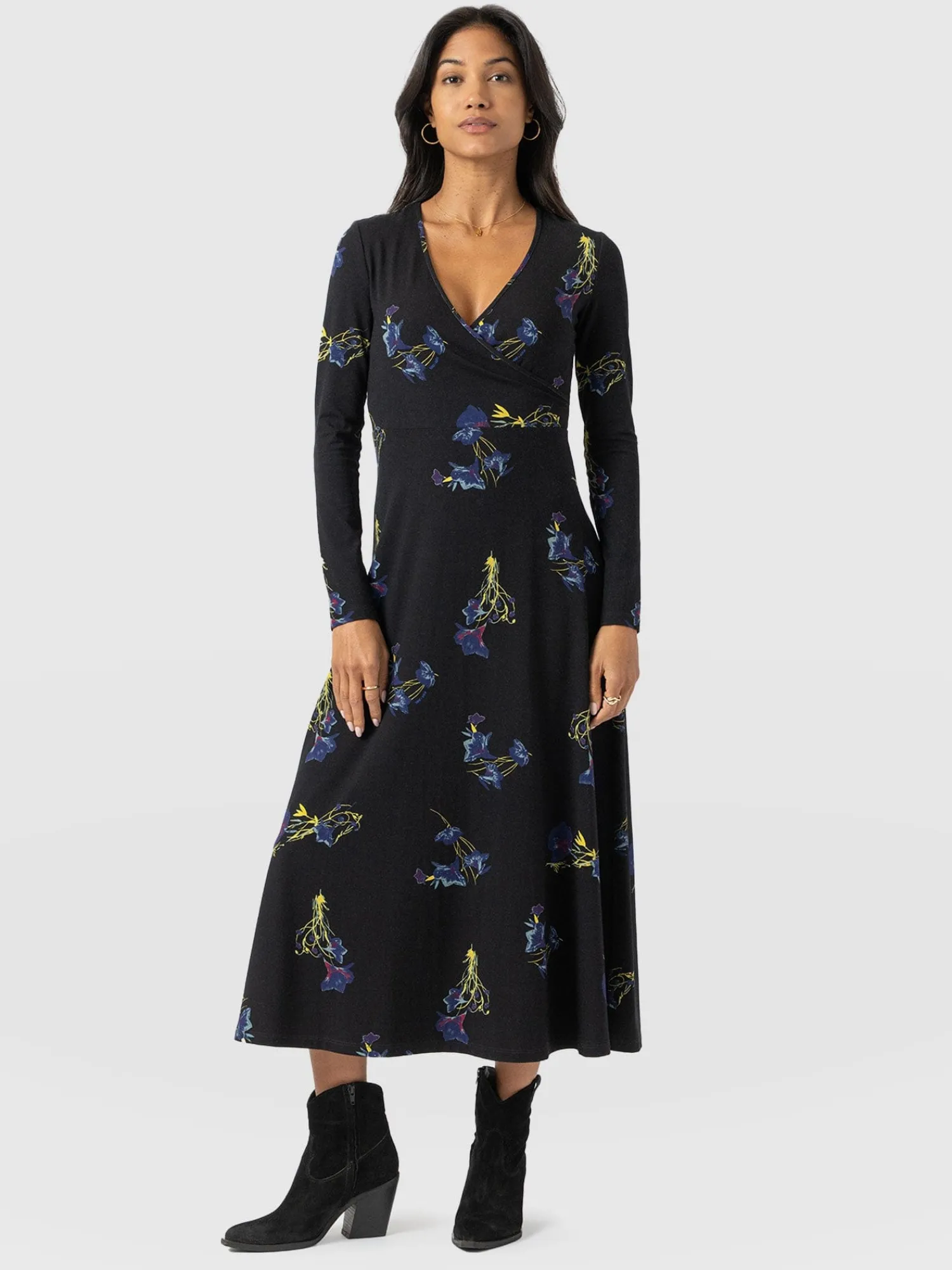 Hot Saint and Sofia Maggie Wrap Midi Dress - Blue Lily Gardens