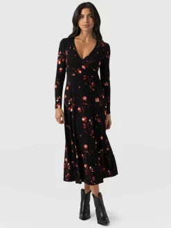 Best Saint and Sofia Maggie Wrap Midi Dress - Dark Roses
