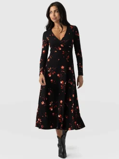 Best Saint and Sofia Maggie Wrap Midi Dress - Dark Roses