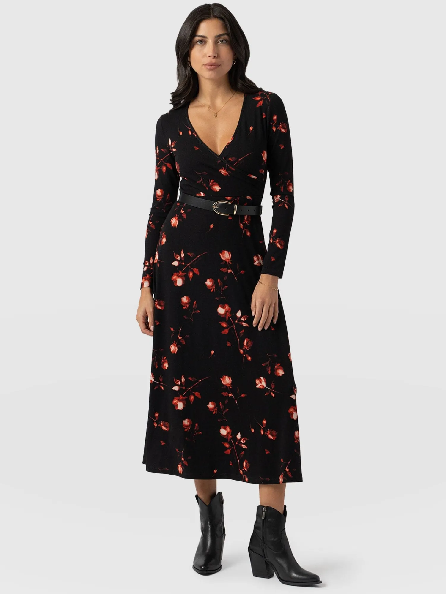 Best Saint and Sofia Maggie Wrap Midi Dress - Dark Roses