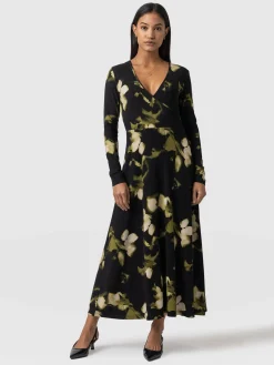 Discount Saint and Sofia Maggie Wrap Midi Dress - Green Aurora