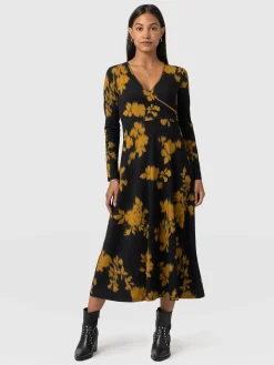 Sale Saint and Sofia Maggie Wrap Midi Dress - Yellow Fade Floral