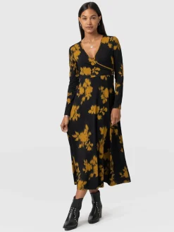 Sale Saint and Sofia Maggie Wrap Midi Dress - Yellow Fade Floral
