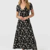 Fashion Saint and Sofia Maggie Wrap Short Sleeve Midi Dress - Black Spring Floral