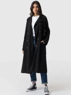 Hot Saint and Sofia Marion Double Breasted Trench - Black