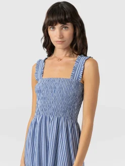 Fashion Saint and Sofia Maya Shirring Dress - Blue Stripe